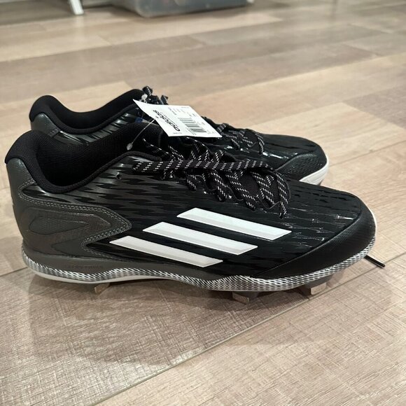 ADIDAS MENS POWERALLEY 3 SIZE 12 BASEBALL CLEATS NEW BLACK AND WHITE - Picture 1 of 11